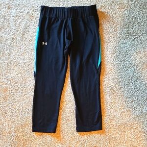Under Armour Women's Black & Neon Blue Leggings Yoga Pants Capris Size Medium